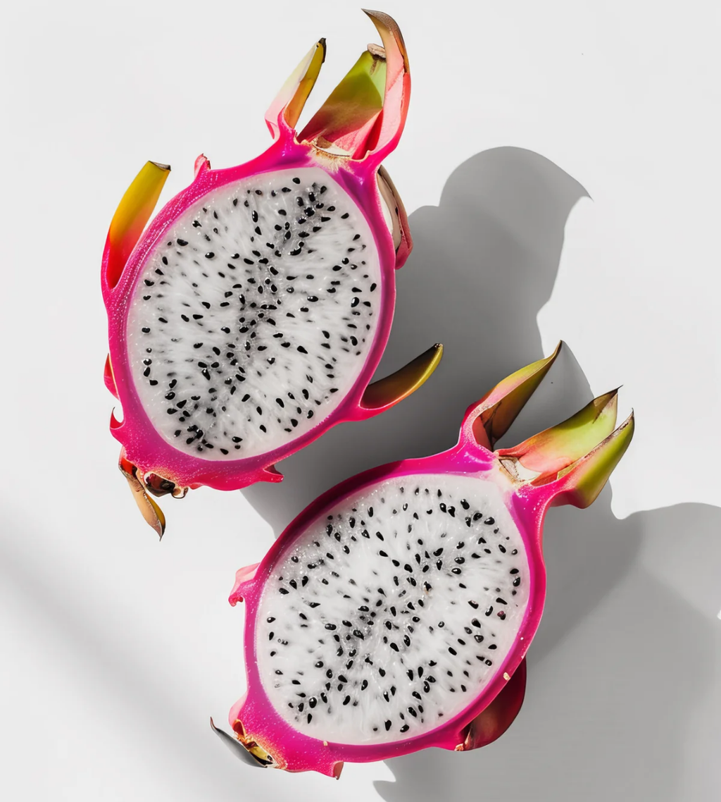 Raudonasis drakono vaisius baltu vidumi (Pitahaya)